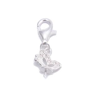 925 Sterling Silver Butterfly Lobster Claw Charm Peg with Cubic Zirconia