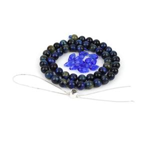 Topaz Heart; 925 Sterling Silver slider bracelet, Blue Tigers Eye Strand & Blue Glass Bead