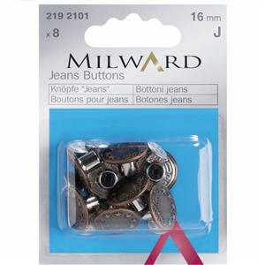 Milward Jeans Buttons: Copper: 16mm: 8 Pieces
