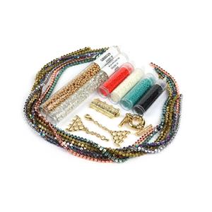 PARTY! 6 x Haematite Fancy Beads, 6x Seed Bead Tubes & Gold Plated Clasp Bundle 
