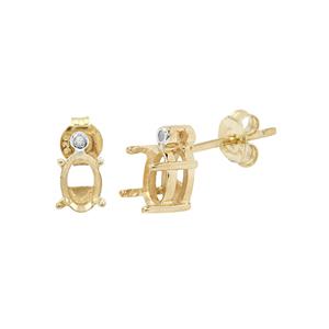 Gold Plated 925 Sterling Silver Oval Earrings Mount (To fit 7x5mm gemstone) Inc. 0.02cts White Zircon Brilliant Cut Rounds 1.25mm- 1pair