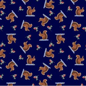 Lewis & Irene Tomtens Forest Friends Collection Squirrels Midnight Fabric 0.5m