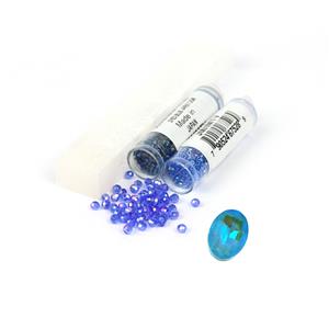 Magic; Selenite Wand, 2x 11/0 Delica Beads, Blue Iridescent Cabochon & Glass Faceted Beads