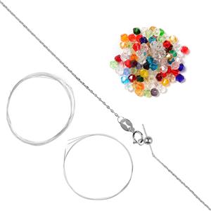 925 Sterling Silver Multi Colour Crystal Bicones, Wire & Chain Project With Downloadable Instructions By Alison Tarry