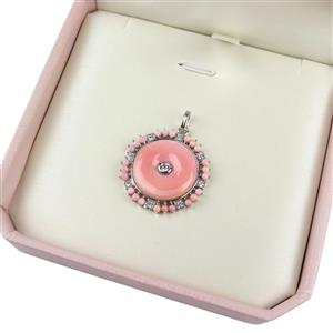 925 Sterling Silver Conch Donut w/ White Topaz & Pale Pink Pendant Box