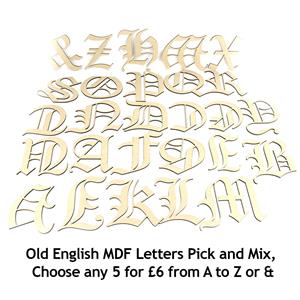 Bert & Gerts Old English MDF Letters Pick and Mix, Choose any 5 for £6 from A to Z 