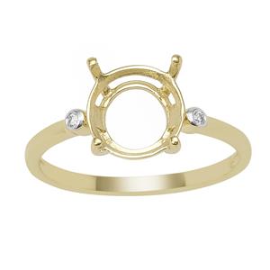 9ct Gold Round Ring Mount (To fit 9x9mm gemstone) With 2 Diamonds