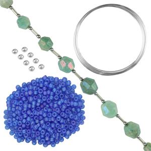 Bicone Amazonite & Transparent Sapphire 8/0 Seed Bead, Memory Wire Project With Instructions By Ellie Gallagher