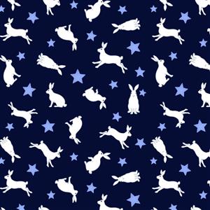 Lewis & Irene Tomtens Forest Friends Collection Rabbits Midnight Fabric 0.5m