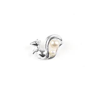 925 Sterling Silver Squirrel Pendant Approx 20x13mm With White Freshwater Cultured Pearls