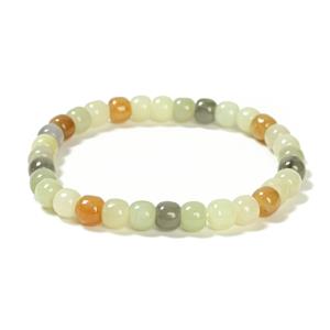 65cts Mulitcolour Khotan Jade Drum Elasticated Bracelet, Approx 6x7mm