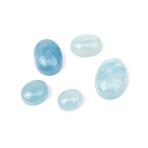 33cts Aquamarine Oval Cabochons Approx from 8x10 to 13x18mm (Set of 5Pcs)