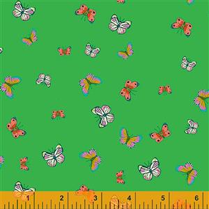Posy Butterflies On Green Fabric 0.5m