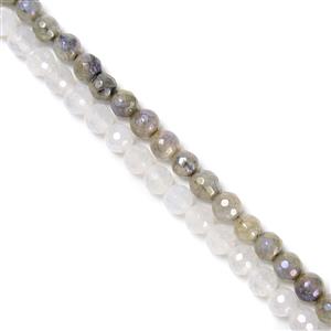 170cts Highlight Coated White Agate Faceted Rounds Approx 6mm & Rainbow Coated Labradorite Faceted Rounds Approx 6mm, 38cm Strands