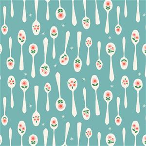 Melody Miller Camellia Stirring Turquoise Fabric 0.5m