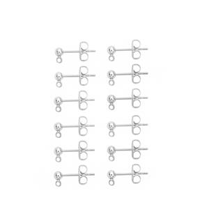 Silver Plated Base Metal Earring Posts with Loop & Butterfly Packs (50 pairs)