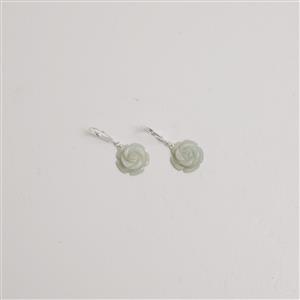 925 Sterling Silver Leverback Earrings With Burmese Jadeite Flowers Approx 14mm, 1 Pair