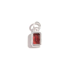 January Birthstone Collection: 925 Sterling Silver Rectangle Charm, 10x5mm with Garnet Stone 6x4mm 