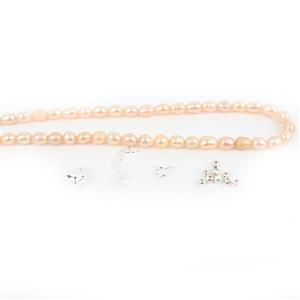Apricot Delight - 925 Sterling Silver Heart Pack: Inc. Heart Charm  & Extended Chain with Tag + Faceted Spacer Beads + Clasp & Apricot Cultured Pearls