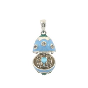 925 Sterling Silver Sleeping Beauty Turquoise Imperial Egg Pendant with Enamel and White Topaz Approx  23x13mm 