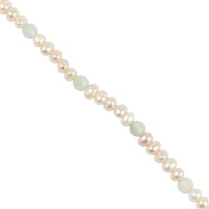 White Freshwater Potato Pearls Approx 3-4mm With Faceted Jade Rounds, 38cm Strand