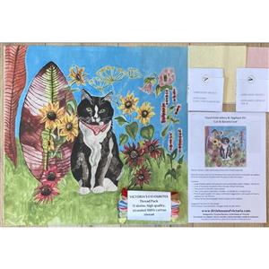 Little House of Victoria Hand Embroidery & Applique Kit - Cat & Banana Leaf, Large 45cm Panel