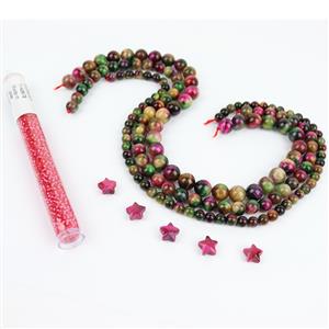 Eye of the Tiger - Rainbow Tiger's Eye Plain Round Approx 6mm, 8mm, 10mm, with 35cm set of 3 loose strand with Pink Tigers Eye