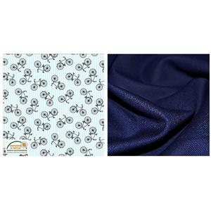 Cotton Canvas Fabric Navy & Striped Bike on Blue Fabric FQ's (2pcs)