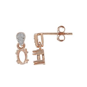 Rose Gold Plated 925 Sterling Silver Oval Earring Mounts With White Zircon (To fit 6x4mm gemstone) -1 Pair