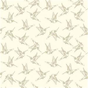 Poppie Cotton Serenity Blooms Collection Hummingbird Dance Cream Fabric 0.5m
