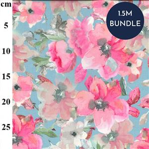 Digital Cotton Lawn Prints Sky Floral Fabric Bundle (1.5m)