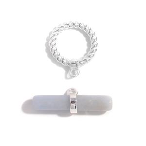 925 Sterling Silver Detailed Toggle Clasp with Blue Angelite Bar