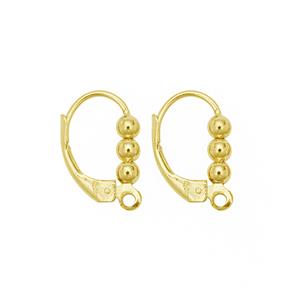 Gold Plated 925 Sterling Silver Leverback with beaded design and loop, Approx 16mm (1 Pair)
