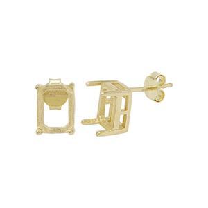 Gold Plated 925 Sterling Silver Octagon Earring Mounts (To fit 9x7mm gemstone)- 1pair