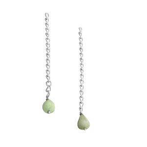 925 Sterling Silver 2inch Extender Chain with 5cts Type A Green Jade Plain Drop Bead, Approx 7x5mm to 8x6mm (2pcs)