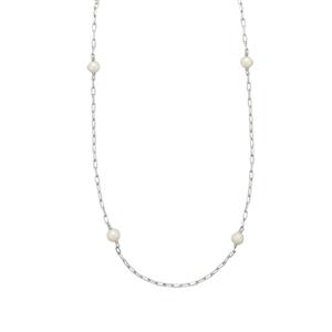 925 Sterling Silver Long Link & Stations Chain with 5mm White Freshwater Cultured Pearl, Approx 20 Inch