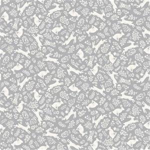 Makower Foxwood Bunnies Silver Grey Fabric 0.5m