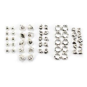 925 Sterling Silver Organic Form Spacer Bead Pack, 50pcs, 10 x Each Design