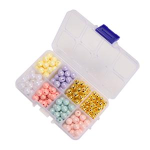 Acrylic Beads: 1x 6mm, 65pc Gold Beads + 7x 10mm, 24pcs Multi Colour Beads - 8 Compartments