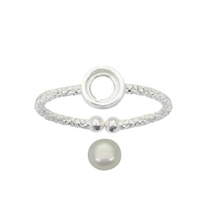 925 Sterling Silver Birthstone Adjustable Rings Mount With White Freshwater Pearl, Approx 5mm