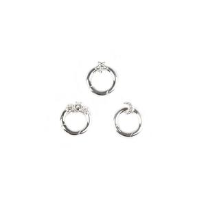 925 Sterling Silver Moon, Star and Three Studs Open hinged Jump Ring with White Topaz, 12mm 3pcs (3 Designs) 