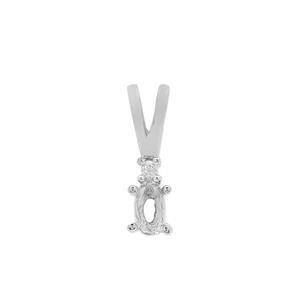 925 Sterling Silver Oval Pendant Mount With Rabbit Bail (To fit 5x3mm gemstones) Inc. 0.01cts White Zircon Brilliant Cut Round 1.50mm - 1Pcs