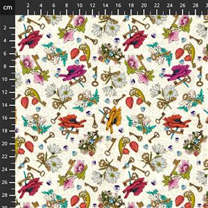 Odile Bailloeul Language of Flowers Collection Keys To Secrets Cream Fabric 0.5m 