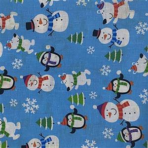 T'Is The Season Christmas Character on Sky Blue Fabric 0.5m