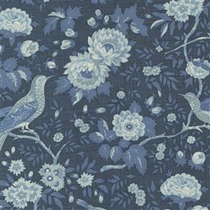Moda French General Bleu De France Bird Florals Indigo Fabric 0.5m