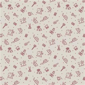 American Country Collection Wine Notions On Natural Fabric 0.5m
