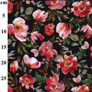 Black Red Floral Jersey Print Fabric 0.5m