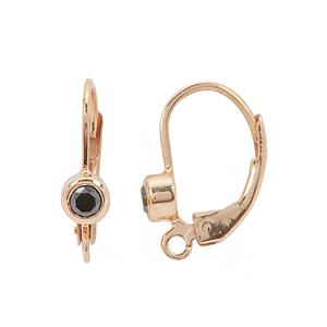 Rose Gold Plated 925 Sterling Silver Leverback Earrings With Black Diamonds (1 Pair)