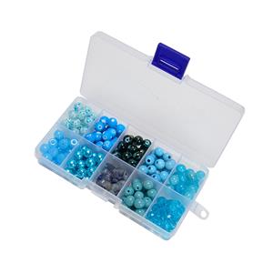 Storage Box with Light Blue Glass Beads, Resin Beads and Quartz Chips,10 Component