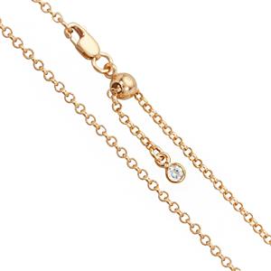 Rose Gold 925 Sterling Silver 18 Inch Finished Adjustable Rolo Chain with White Topaz 3mm